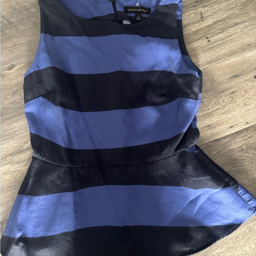 Banana Republic Blue and Black Striped Blouse